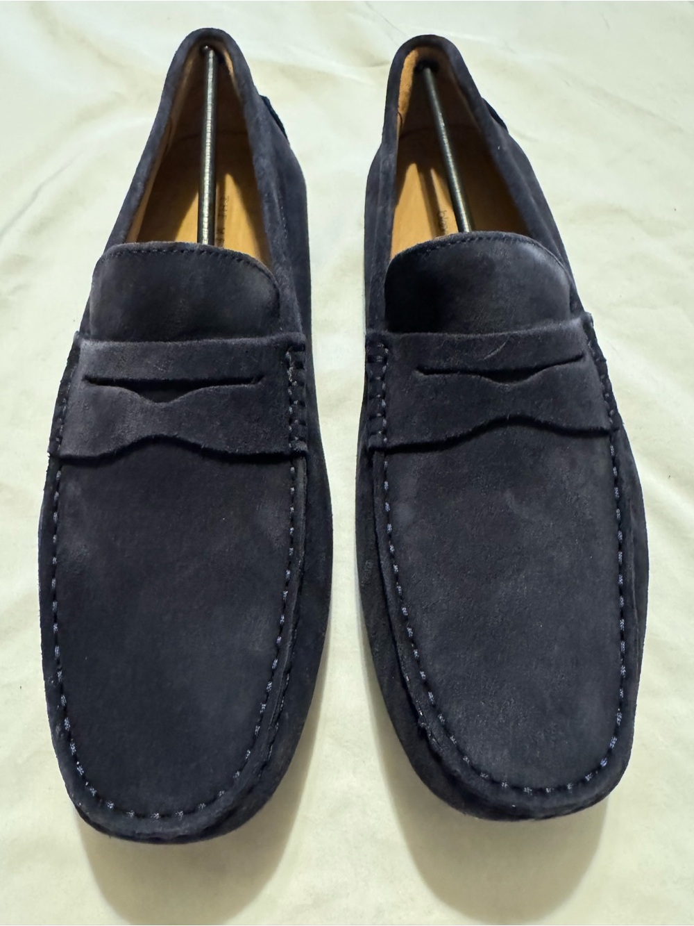 Bloomingdale's Navy Suede Penny Loafers